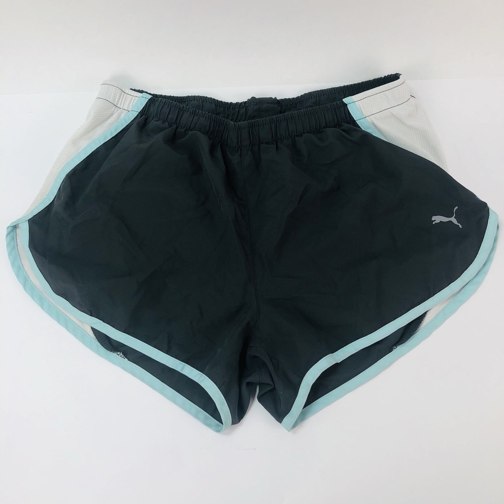 Puma Womens Dry Cell Running Shorts Black White Teal Brief Lined 512159 Size S
